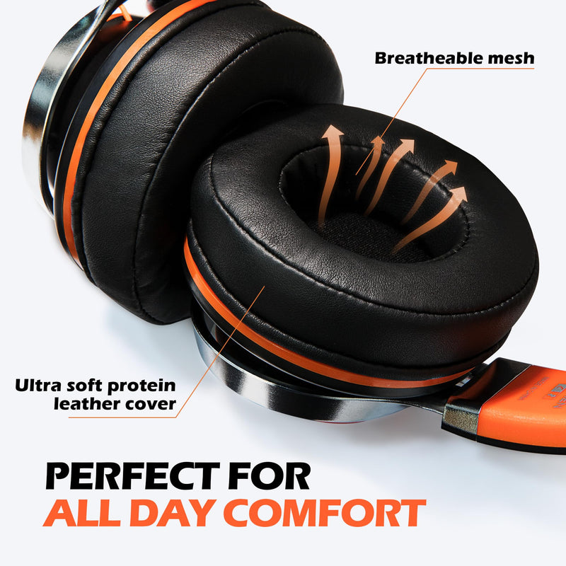 AILIHEN C8 Headphones Wired with Microphone and Volume Control Folding Stereo Lightweight Corded On-Ear 3.5mm Headset for Boys Girl Cellphones Tablets Chromebook Laptop Computer (Black/Orange) Black