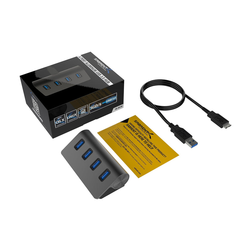SABRENT Premium 4 Port Black Aluminum USB 3.0 Hub (30" Cable) for iMac, MacBook, MacBook Pro, MacBook Air, Mac Mini, or Any PC [Black] (HB-MC3B)
