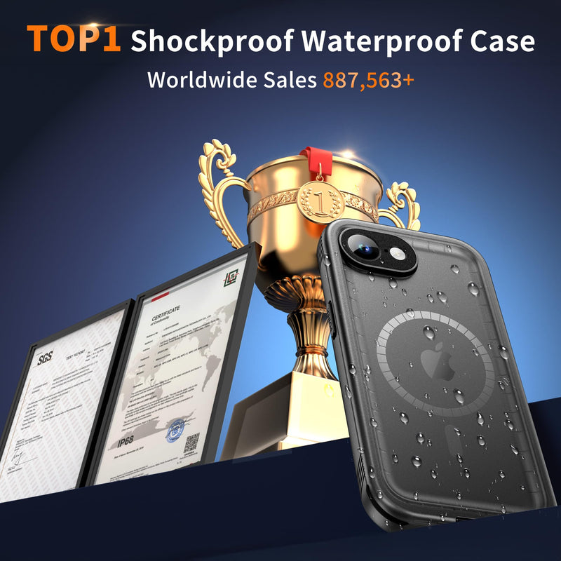 Cozycase for iPhone 16e/iPhone 17e Waterproof Case Heavy Duty Full Body | Compatible with MagSafe 360 Shockproof Dustproof with Screen Camera Protector Double IP68 Water Dust Drop Proof Cover Black Black/Mag For iPhone 16e/17e