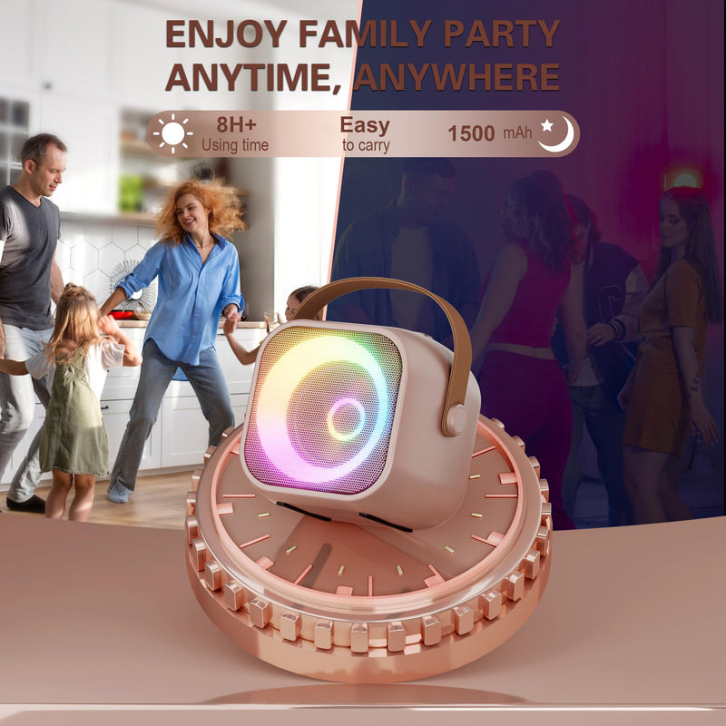 [AUSTRALIA] - Mini Karaoke Machine, Portable Bluetooth Karaoke Speaker with 2 Wireless Microphones and Party Lights for Kids and Adults, Birthday Gifts for Girls Boys Family Home Party (Rose Gold) 2 Mics Rose Gold 