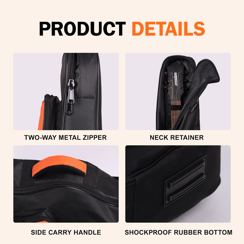 Acoustic Guitar Gig Bag Fits 40 41 42 Inch, 0.5 Inch Thick Padded for Enhanced Protection, 600D Waterproof Nylon, Soft Guitar Backpack Case with Neck Fixed Strap & Adjustable Shoulder Straps Orange (0.5 Inch)