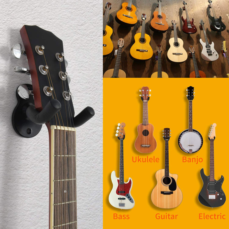 WOGOD Guitar Wall Mount Hanger Hook Holder Stand 5 Pack Guitar Hangers for Ukulele Acoustic Electric and Bass(Guitar Style Black - 5 Pack)