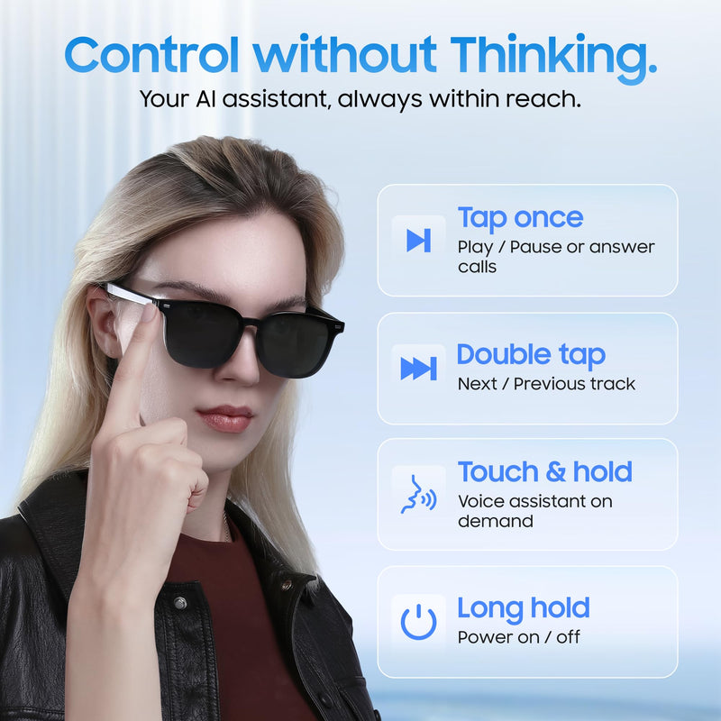 AI Smart Glasses, Translator, Open-Ear Bluetooth, Magnetic Day Night Lens | Real-time AI interpreter & translator, open-ear speakers, auto on/off wear sensor, touch control, for men & women Black-Galaxy