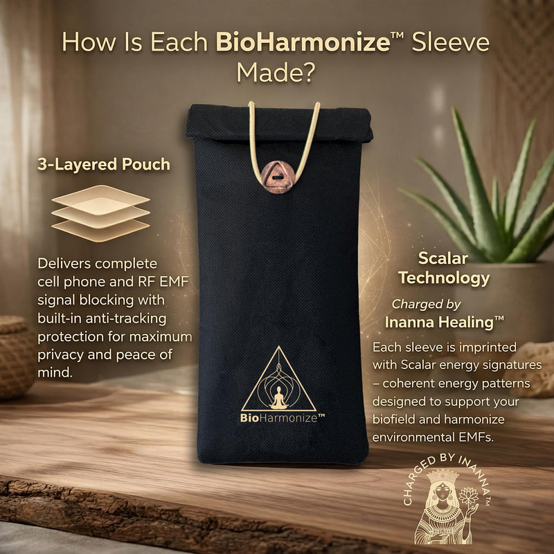 BioHarmonize EMF Protection Cell Phone Sleeve - EMF Blocker Pouch for Radiation Shielding, Digital Detox, Disconnect, Sleep & Privacy | Multi-Layer Faraday Fabric + Quantum Harmonizing Technology