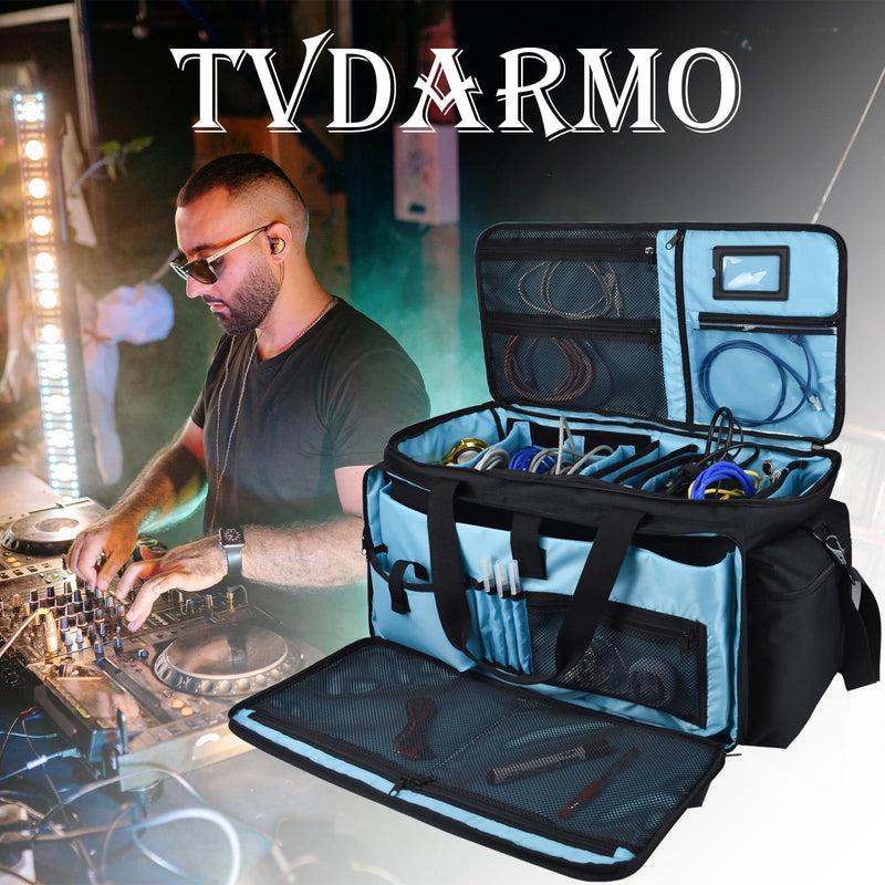DJ Equipment Cable Bag - Gig Bag with Detachable Padded Bottom and 8 Dividers - Case for Musical Accessories, Cords, Gear, Sound Equipment