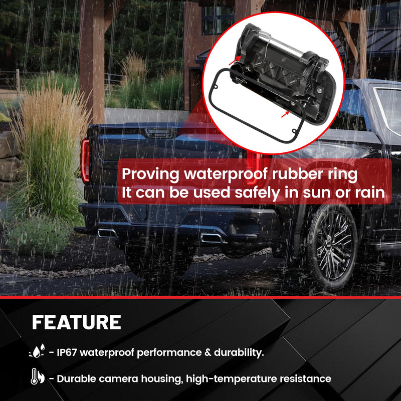 RED WOLF Tailgate Handle W/Reverse Backup Camera Replacement for 2004-2014 Ford F150, 2008-2016 F-250/F-350/F450/F550 Pickup Rear View Parking Camera RCA Connector Wide Angle Optional Guideline