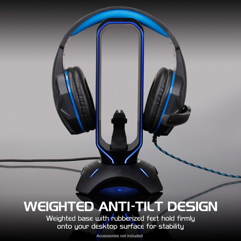 ENHANCE Gaming Headset Stand - LED Headphone Stand with Mouse Bungee and 2 Port USB Hub - 7 RGB Colors + Color Changing Mode, Headset Holder, Mouse Bungee 3-in-1 Gaming Desktop Accessory