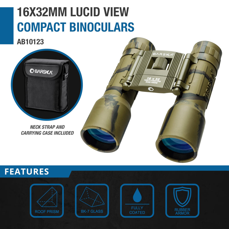 [AUSTRALIA] - Barska Lucid View 16x32 Camo Compact Binoculars for Outdoor Travel Hunting Hiking Events 