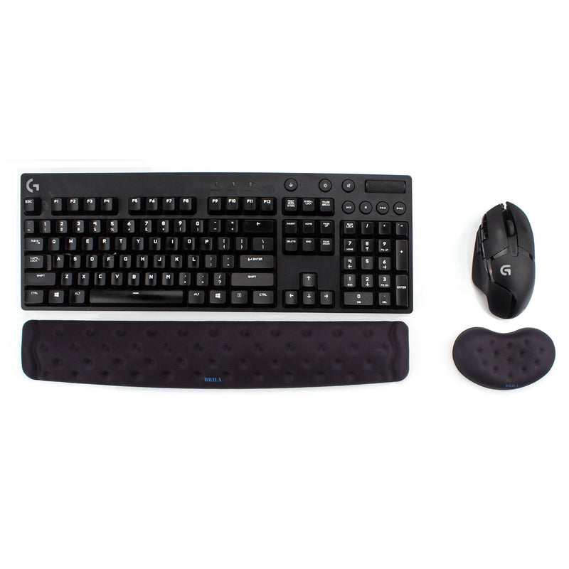 BRILA Memory Foam Mouse & Keyboard Wrist Rest Support Pad Cushion Set for Computer, Laptop, Office Work, PC Gaming - Massage Holes Design - Easy Typing Wrist Pain Relief (Black) Black Bundle