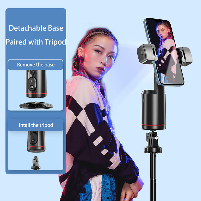 [AUSTRALIA] - Auto Face Tracking Phone Holder, 360° Rotation Face Body Phone Tripod Smart Shooting Camera Mount with Rechargeable Remote and Light for Live Vlog Streaming Video, Rechargeable BLACK 