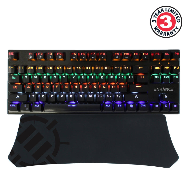 ENHANCE Tenkeyless Keyboard Wrist Rest - Firm TKL Gaming Wrist Pad for Compact Mechanical Keyboards with Ergonomic Support, Non-Slip Rubber Base, Anti-Fray Solid Design - Great for Gaming or Office Compact Size Keyboard
