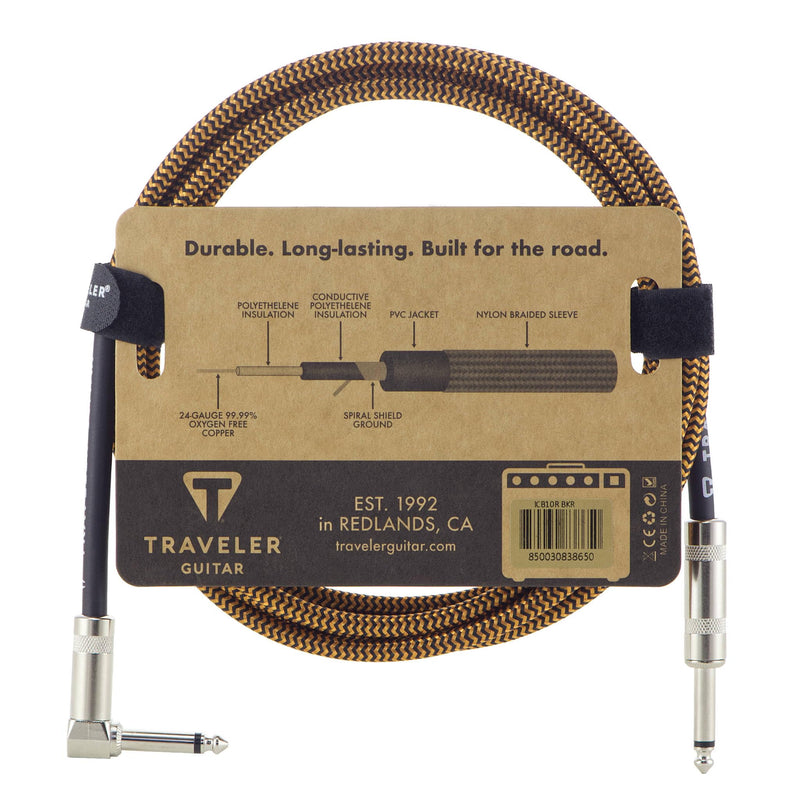 Traveler Guitar 10ft. Instrument Cable, Braided, Straight/Angled - Black/Rust Black / Rust