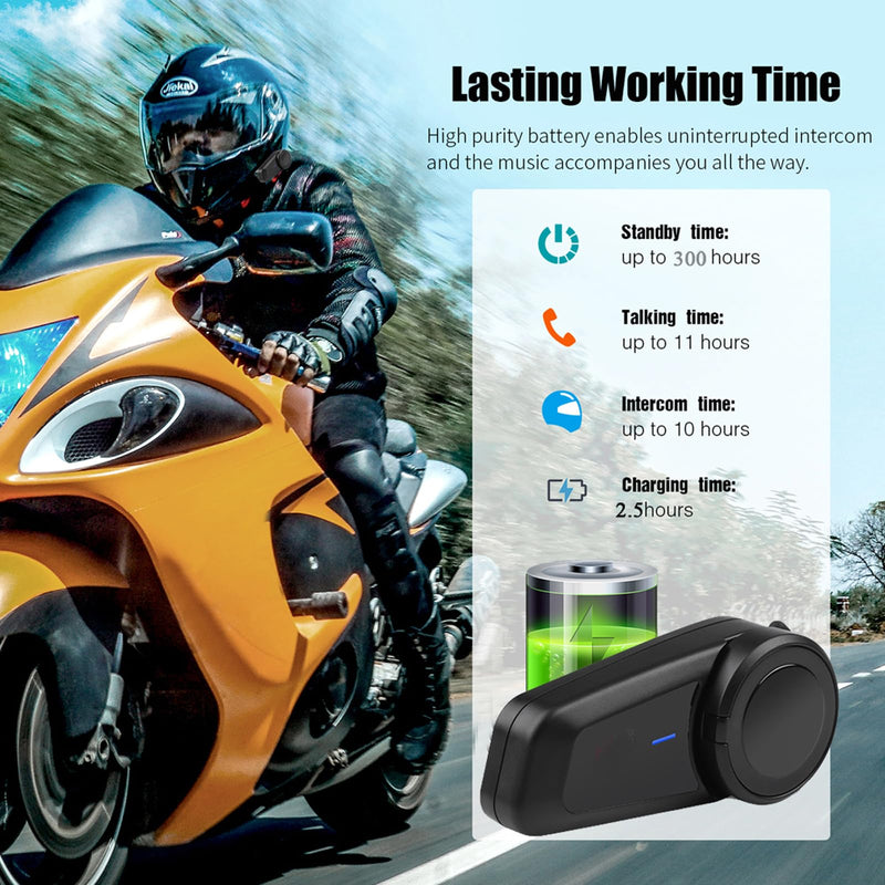 QSPORTPEAK M2 Motorbike Bluetooth Helmet Headset Intercom, Full Duplex Wireless Motorbike Interphone for 6 Riders/Range 1000m/FM Radio/GPS/MP4, Connect with Any Bluetooth Headset (1 Pack) 1 Pack