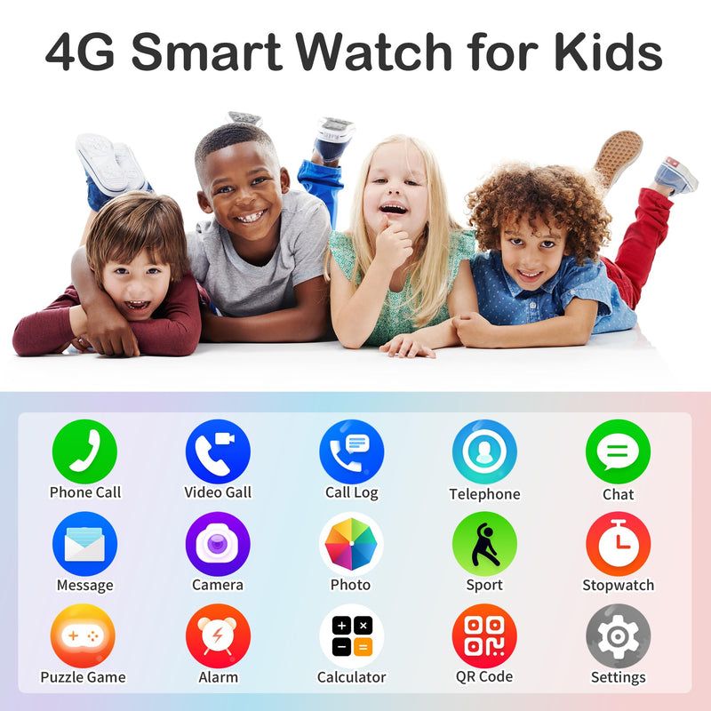 4G Kids Smart Watch with GPS Tracker Video Voice Calling Text Chat SOS Call, Waterproof Smartwatch Age 5-12, Wallpaper Store School Model Camera Pedometer Games Alarm Clock Stopwatch for Kids(Blue) SkyBlue