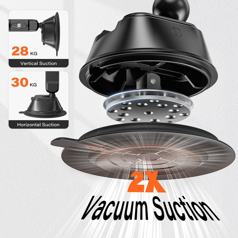 APPS2Car Heavy-Duty Vacuum Suction Phone Mount for Car Windshield Dashboard | Industrial 20x N55 Magnet, Alloy Arm, Ultra-Stable Suction Cup Magnetic Phone Holder for iPhone MagSafe/Samsung/Android