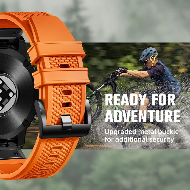 Bandletic Compatible with Garmin Fenix 8 51mm 7X 6X 5X Watch Band | Rugged Rubber Quick Fit 26mm, For Fenix 8 51mm/7X Pro/6X Pro/5X Plus/3 HR/Instinct 2X/Tactix/Enduro/Descent/Epix 51mm Orange