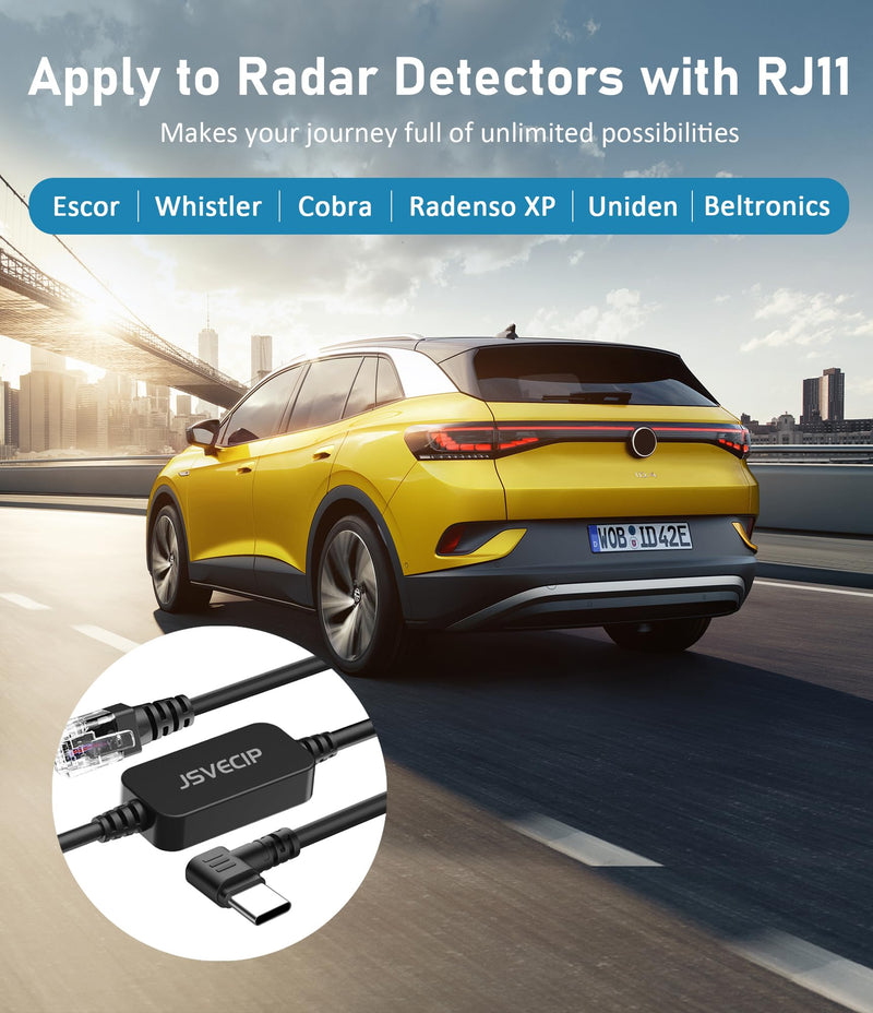Radar Detector Cable,USB C to RJ11 Plug Cable,Replacement Power Cable for Radar Detectors,Compatible with Unide R3/7/1,Escort 360 Passport 9500i/7500S/8500/7500 etc Radar Detectors(RJ11-6.56FT) RJ11-6.56FT