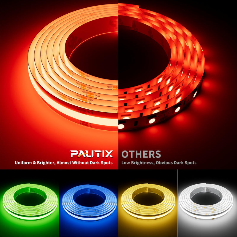 PAUTIX 5V USB COB RGB LED Strip Light 9.84ft/3m Color Changing Light Strips,TV Backlight Multicolor Flexible Under Cabinet Tape Lights with Bluetooth Control for Bedroom,Kitchen,Home DIY Lighting USB5V RGB/9.84ft