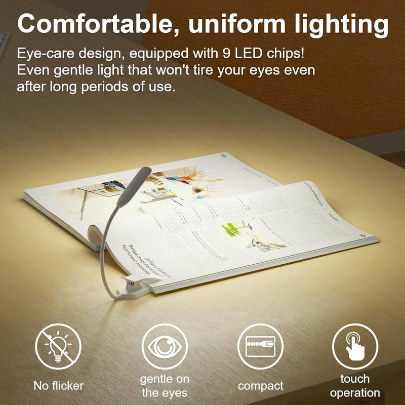 LED Desk Lamp Eye-Caring Clamp Light Clamp Lamps Reading Lights with USB Port, 360°Flexible Gooseneck Bed Night Light by DWEPTU (Include AC Power Plug)