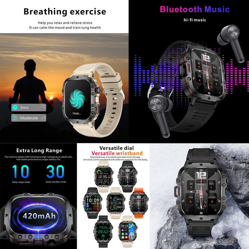 Military Smart Watch for Men(Answer/Dial Calls), 5ATM Waterproof Smartwatch Fitness Tracker for Android iPhone, 1.96" Activity Tracker with Heart Rate Sleep SpO2 Monitor, Calorie, 3 Straps (Brown) Brown