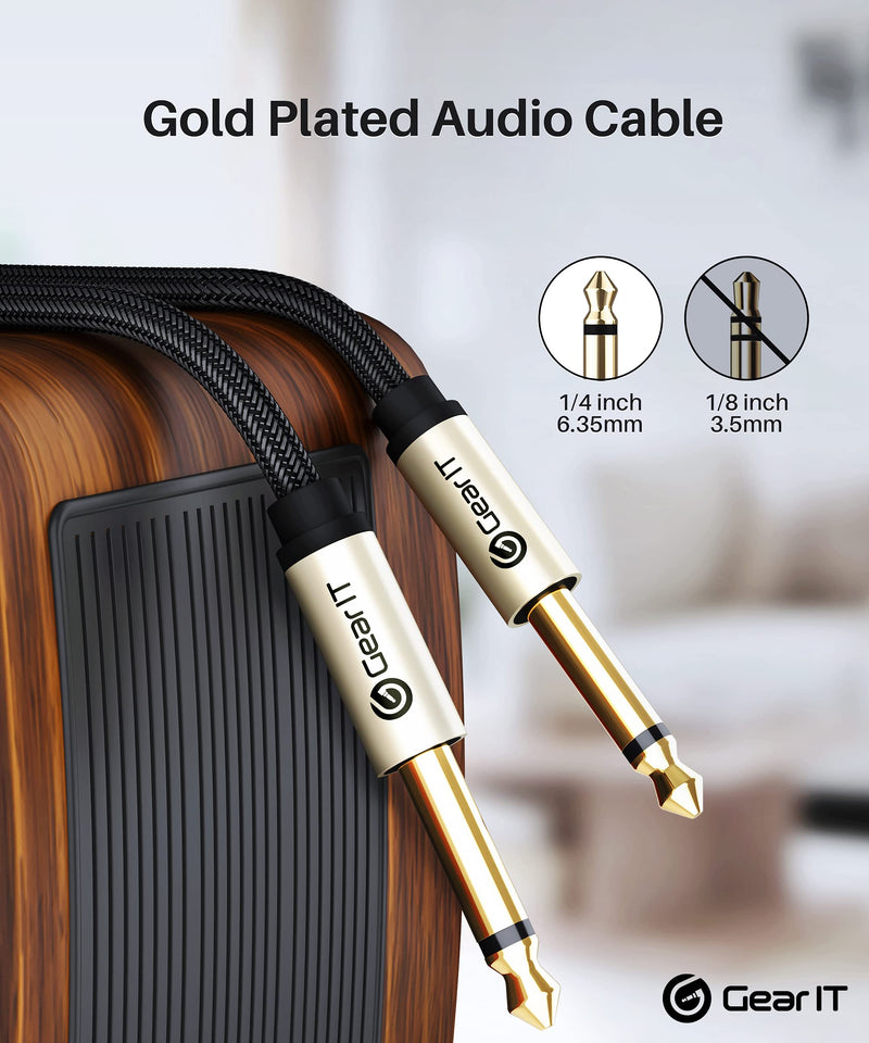 GearIT Guitar Instrument Cable (3ft 2-Pack) 1/4 Inch to 1/4 inch TS Straight Male to Male 6.35mm Mono Jack with Alloy Connector and Nylon Braid 3 Feet (2-Pack) Black