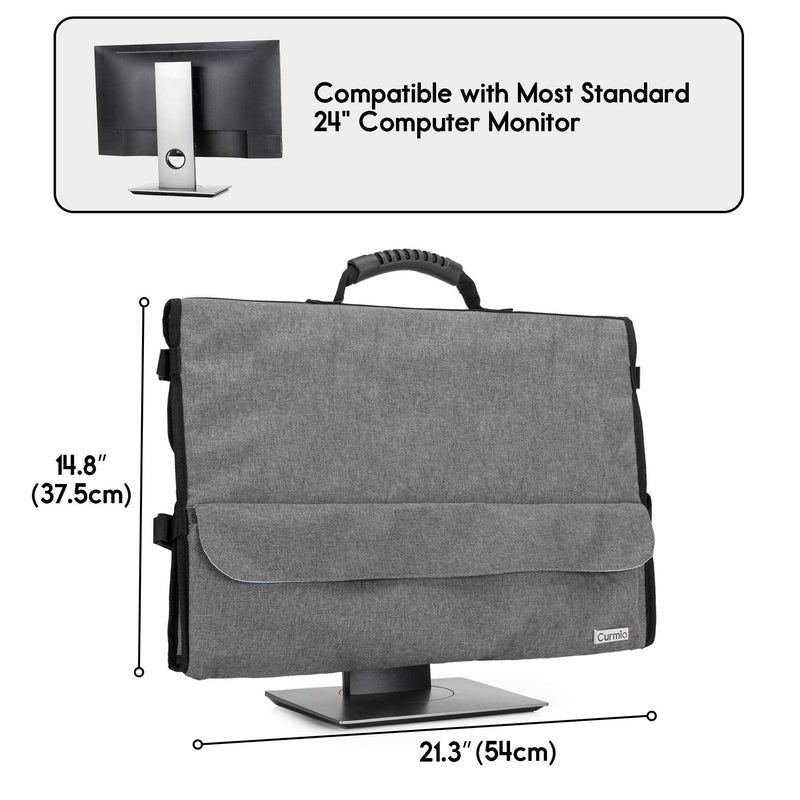 CURMIO Computer Monitor Carrying Case for 24 Inch Monitor, Computer Screen Dust Cover with Rubber Handle and Pockets, Gray (Patented Design)