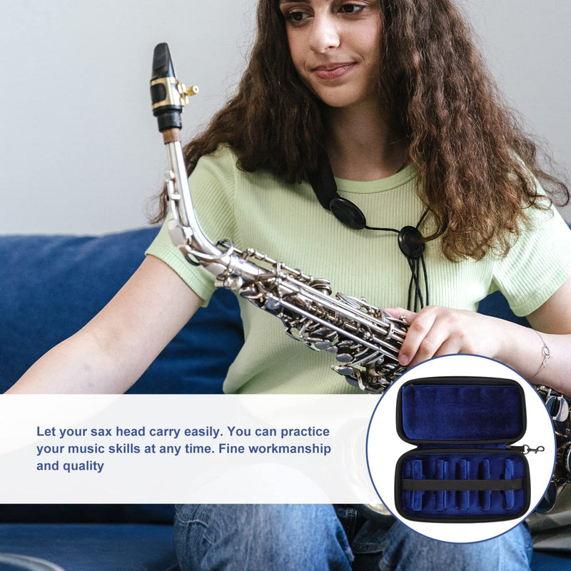 Vaguelly Saxophone Mouthpieces Case, Superior Oxford Cloth Clarinet Mouthpieces Case,Blue Velvet Lining,Multi Space Woodwind Case Storage Bag