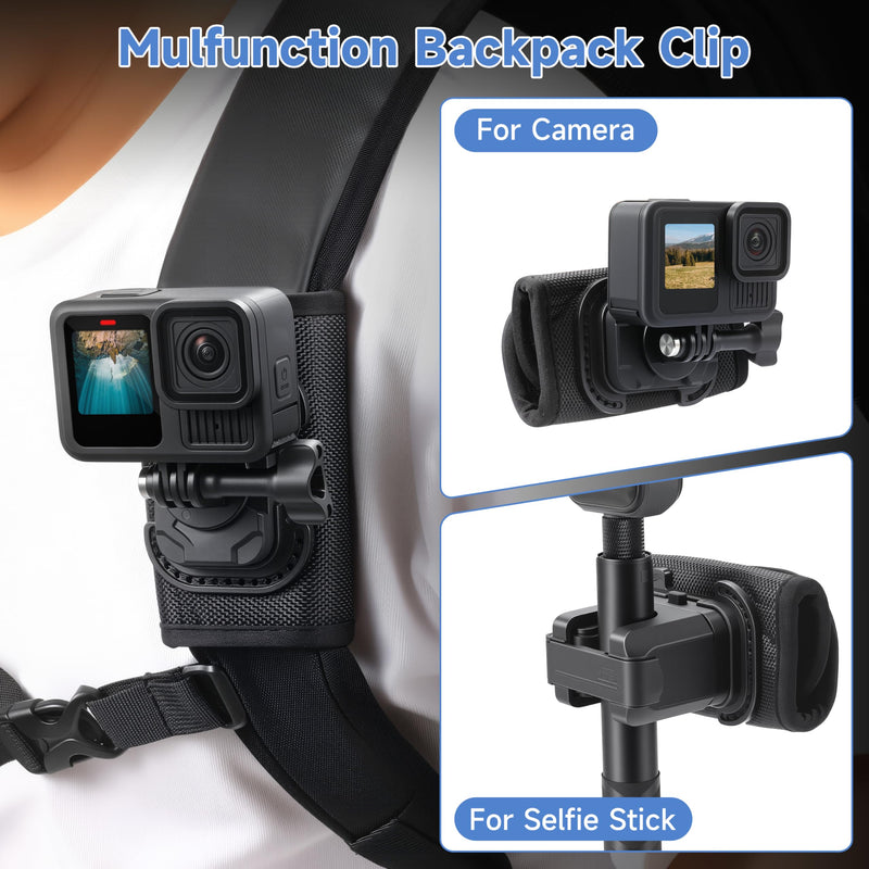 [AUSTRALIA] - Selfie Stick Holster Backpack Clip Mount for insta360 X5 X4 Air for gopro Hero 13 12 MAX 2 Strap for DJI Osmo 360 Action 6 5 Pocket 3 Accessories 