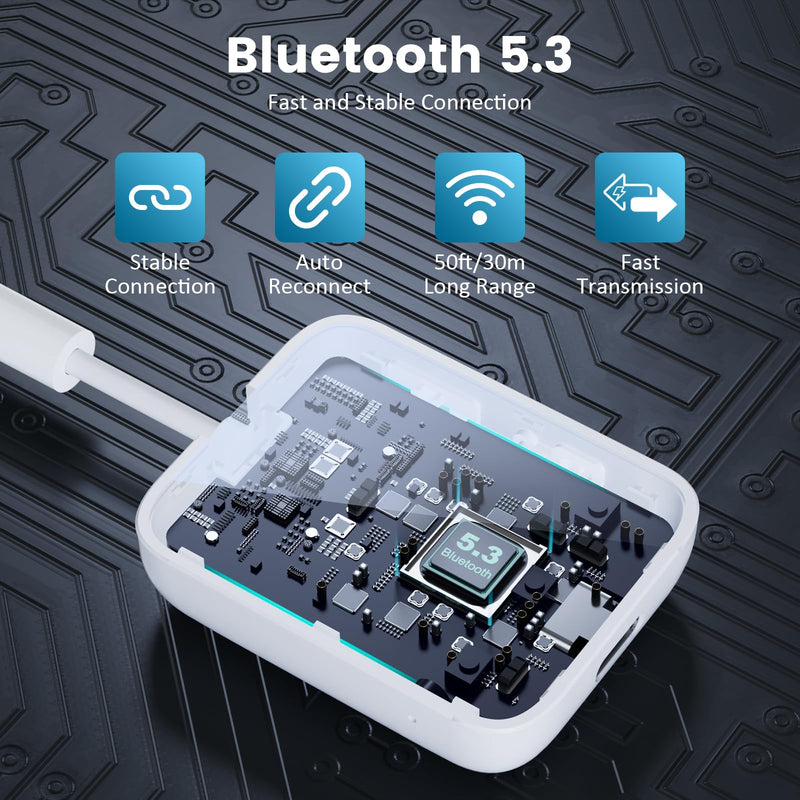 [AUSTRALIA] - 1Mii Bluetooth 5.3 Transmitter Receiver 2-in-1, aptX Adaptive & Low Latency Wireless Audio Adapter for Airplane, Dual Link 2 Devices, 25H Playtime, 3.5mm AUX for TV/Car/Home Stereo/Gym -White 