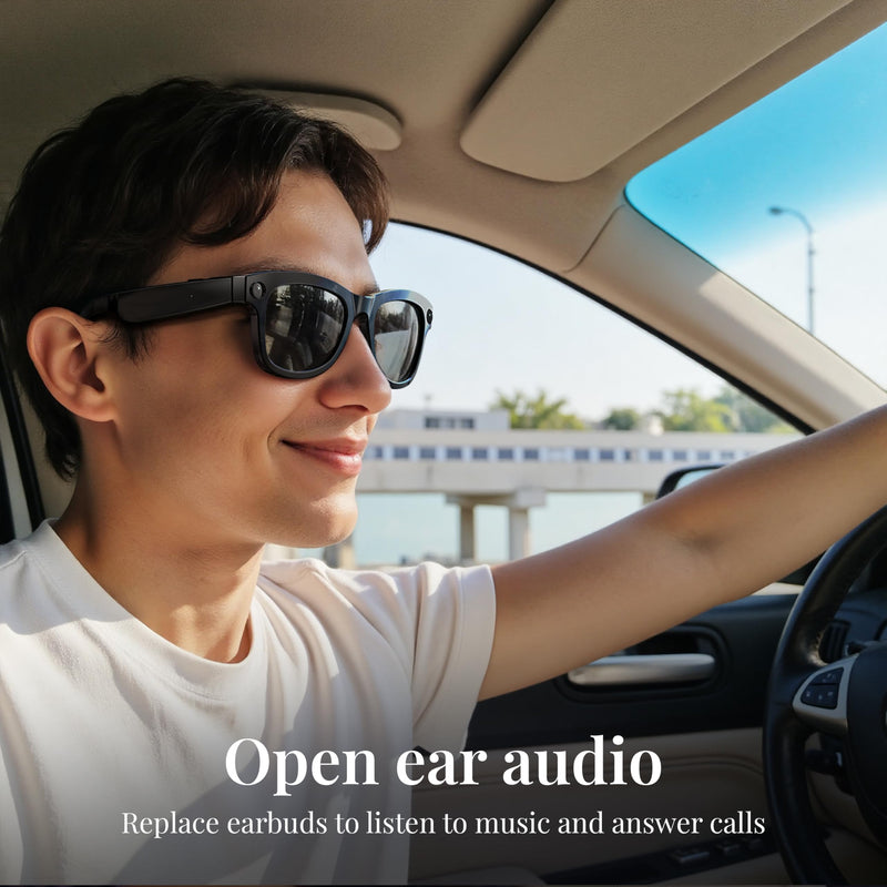 AI Smart with HD Camera Glasses for Videos, Hands-Free Vlog Recording,Open-Ear Audio, Ultra-Light Design for Outdoor&Driving,Pet & Kid Moments, Powered by ChatGPT, Midnight Dark