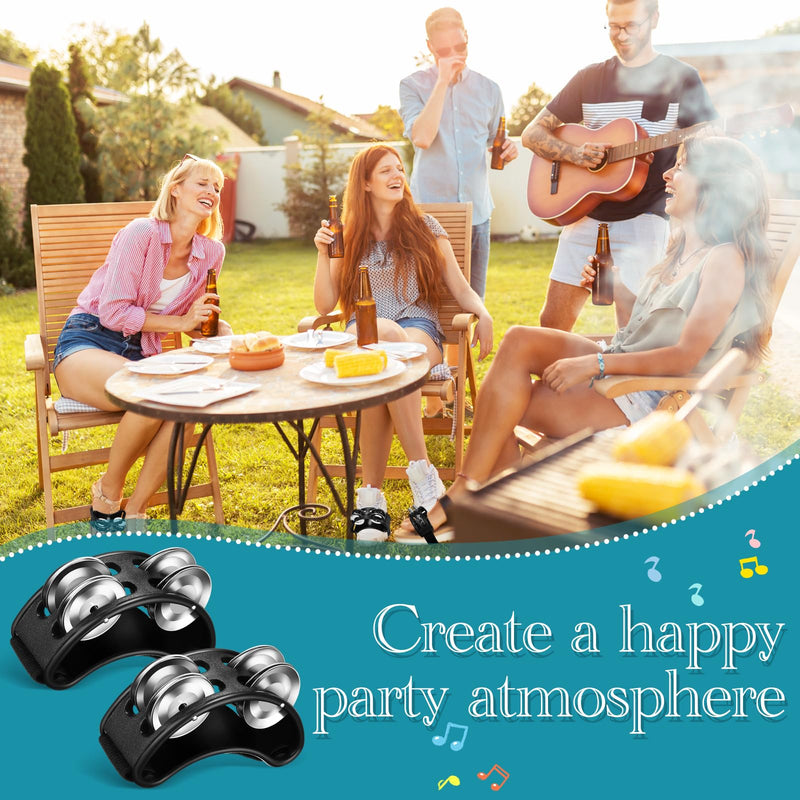 [AUSTRALIA] - 4 Pcs Foot Tambourine Percussion Musical Instrument foot tambourines for adults Foot Percussion Pedal with Metal Bells Shoe Tambourines Shakers for Drum Guitar Playing(Black) Black 