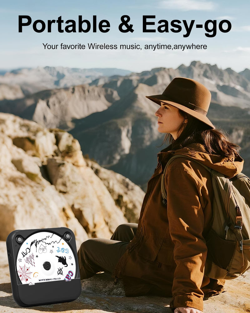 [AUSTRALIA] - ENVYCLOUD CD Player Portable with Dual Stereo Speakers, Rechargeable Portable Player with Bluetooth for Home with Headphones, Support CD/AUX/USB,Black Black 