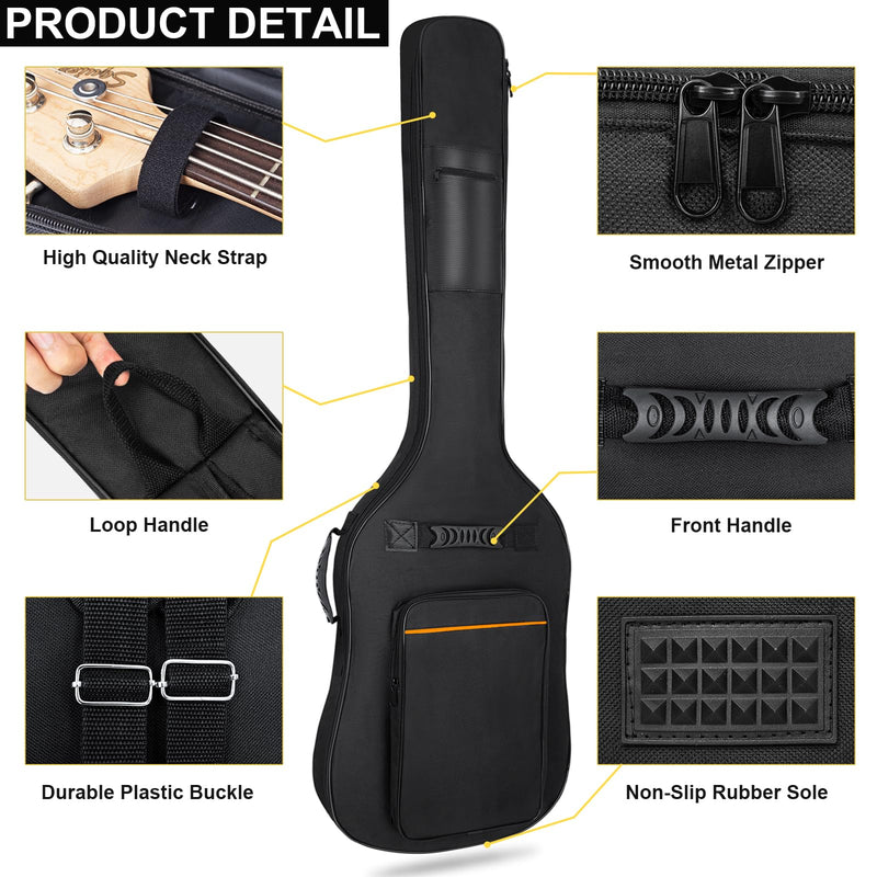 MUZNOTE Bass Guitar Case, Bass Guitar Gig Bag Backpack Padded Bass Guitar Bag Soft 0.35 inch Padding Lightweight Waterproof (Black)