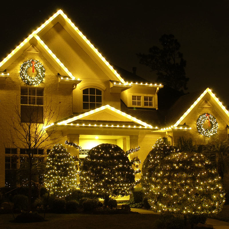 Battery Operated Rope Lights Outdoor Waterproof, 2 Pack Total 200 LED 66Ft Battery Powered String Lights, 8 Modes Christmas Lights for Party Garden Walkway Patio Decorations (Warm White) Warm White
