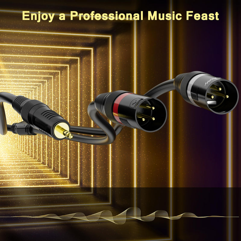 3.5mm TRS to 2 XLR Pro Stereo Cable - 50 FT, 1/8 inch Male to Dual XLR Male Y Splitter Adapter, Unbalanced Microphone Cable with Oxygen-Free Copper 50FT