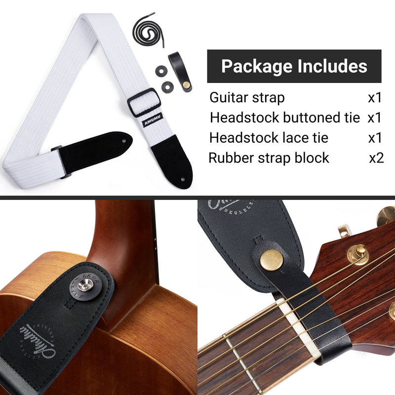 Amumu Premium Thick Cotton Guitar Strap - Ideal for Acoustic, Electric, and Bass Guitars White