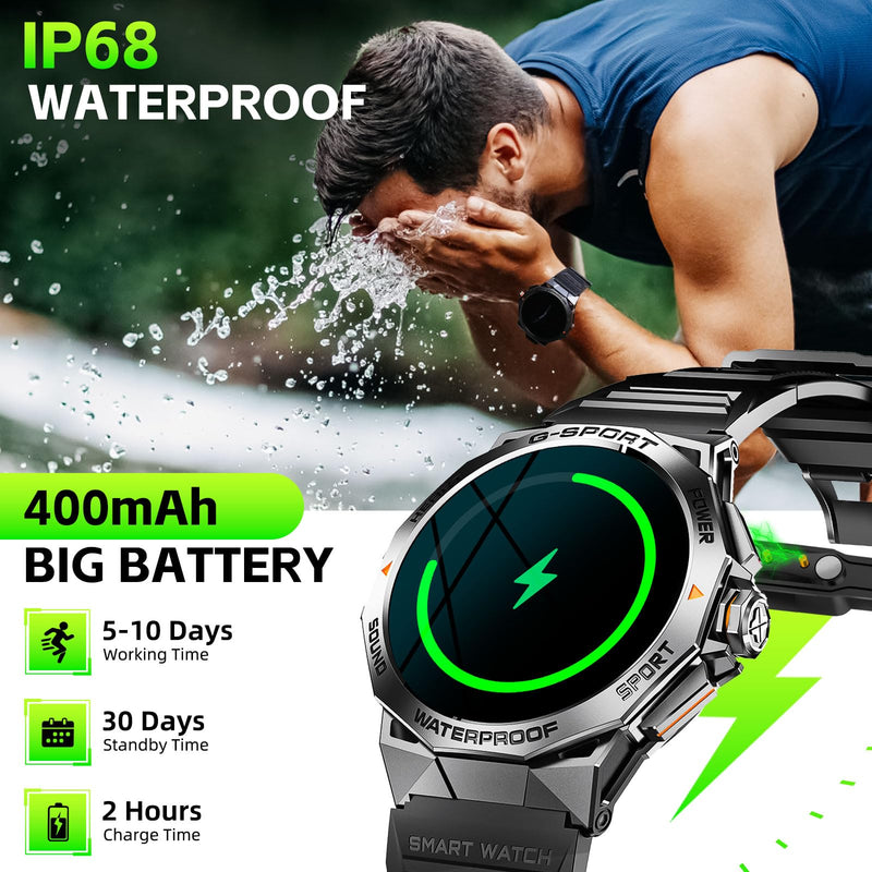 Military Smart Watch for Men with 1.43'' AMOLED Always On Display Watch | 300mAh Battery Rugged Smartwatch with Heart Rate Sleep Monitor Fitness Tracker for iPhone Android (Stainless Steel) Stainless Steel