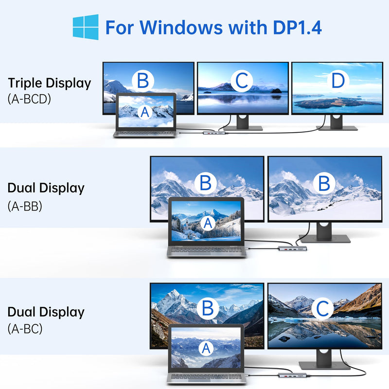 USB C Laptop Docking Station 3 Monitors - 13 in 1 USB C Hub with 2 HDMI+DisplayPort+10Gbps USB A/C, 6 USB, 100W PD, Ethernet, SD/TF, Audio, LIONWEI USB C Dock for MacBook/Dell/HP/Surface 13 IN 1(2 HDMI+DisplayPort)