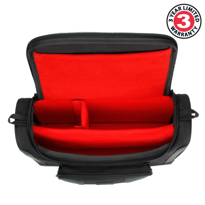USA Gear Compact Tablet Messenger Bag Compatible with Samsung Galaxy Tab S7 11", Lenovo Tab M10 10.3", Samsung Galaxy Tab S6 Lite 10.4" - Shoulder Strap, Padded Adjustable Interior (Red) Black and Red