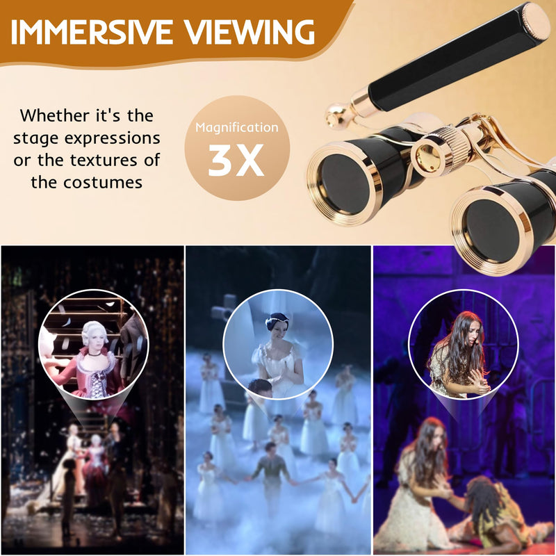 [AUSTRALIA] - Opera Glasses Binoculars,3X25 Theater Binoculars with Foldable Handle for Adults Kids Women,Small Portable Opera Glasses for Theater and Concert Viewing (Black with Handle) Black with Handle 