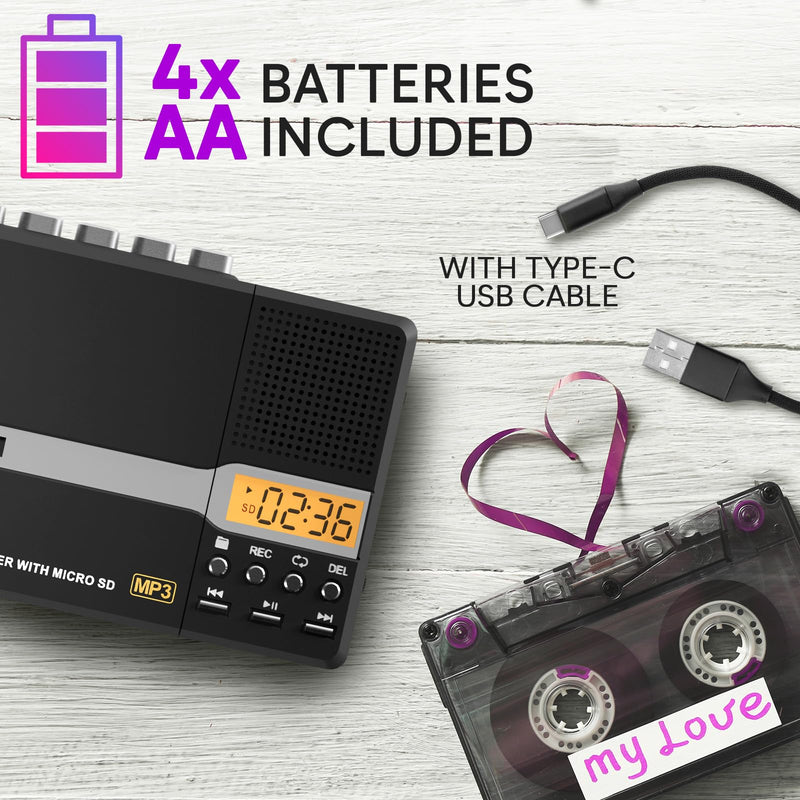 [AUSTRALIA] - KLIM K10 Portable Cassette Tape Player & Tape Recorder, Cassette to MP3 Converter + Built-in Microphone & Speaker + USB PC Transfer + Battery/USB Powered + 8GB SD Card + Earphones 