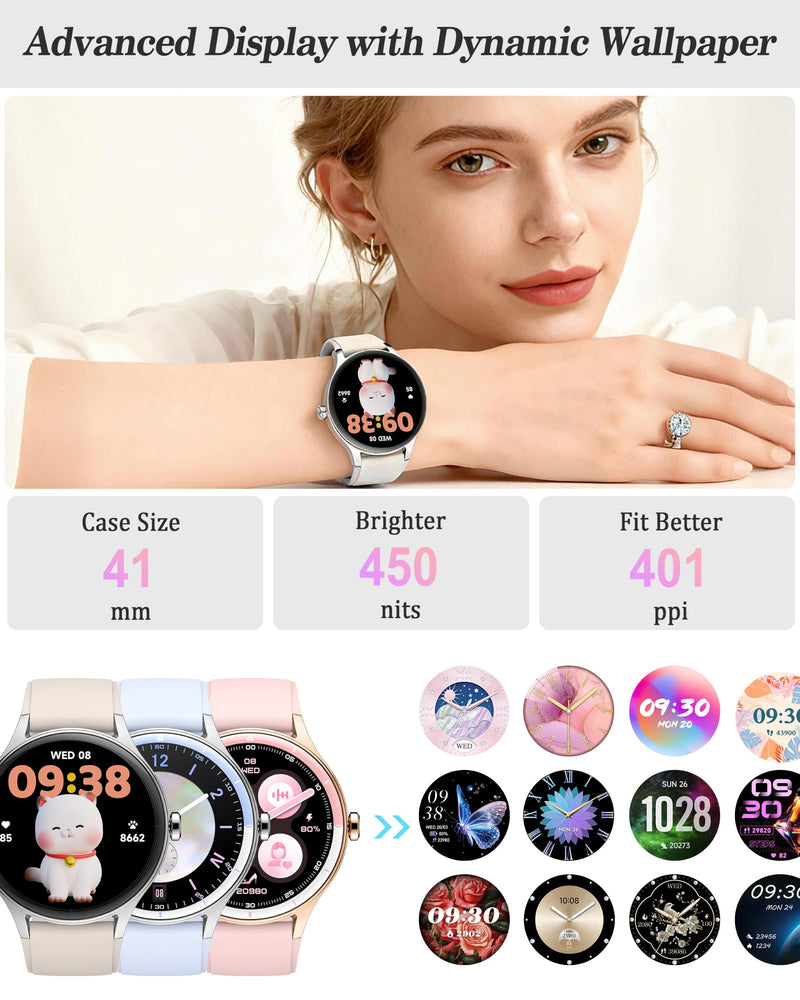 Smart Watch for Women, Ladies & Men, 1.27'' Fitness Watch [41mm case] with Call Receive/Dial, Heart Rate/Stress/Sleep Monitor, AI Voice, IP68 Waterproof Smartwatch with Calendar, Calculator, Games Ivory
