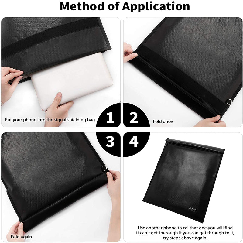Faraday Bag for Laptops & Tablets - 2 Pack 20 x 15 inches and 15 x 10 inches Faraday Cage, Faraday Key Fob Protector, Fireproof & Waterproof Key Fob Signal Blocker, Rfid Pouch for Key Fob(Black) Black