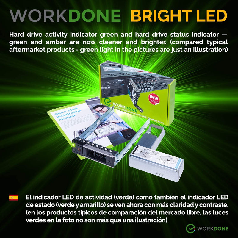 WorkDone 3.5 inch Drive Caddy with 2.5 inch HDD Adapter - Compatible for Dell PowerEdge Servers - R740 R640 R540 R440 R340 R550 R450 R650xs R750xs - Bright LED Tray - with Detailed Setup Manual