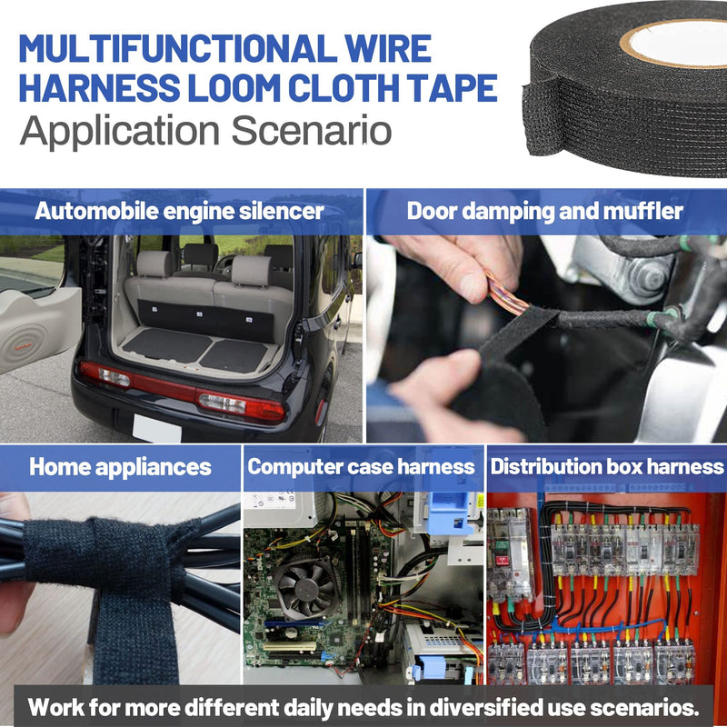 RED WOLF Wire Harness Tape Electric High Temp Wiring Cable Loom Adhesive Fabric Tape for Automobile Electrical Harness Wrap Noise Damping Protection Insulation Cable Fixed 3/4 Inch x 50 FT 2 Pack 2P-3/4" x 50 FT