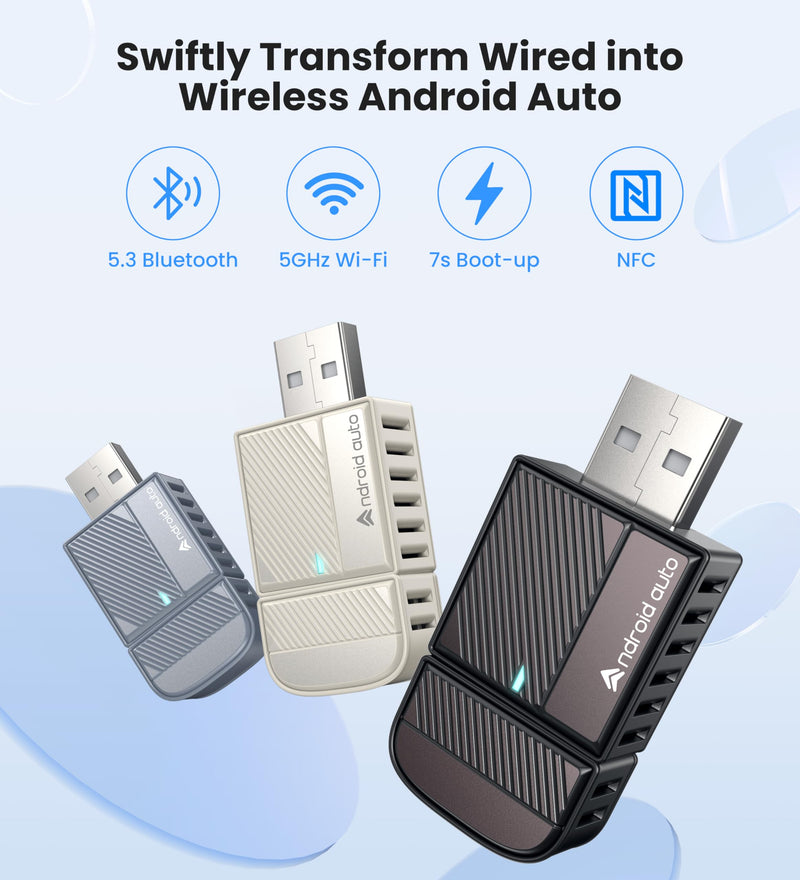 ByteWave Android Auto Wireless Adapter, 2025 NFC Convert Wired to Wireless Android Auto Car Adapter with 5.8GHz WiFi, Mini Android Auto Dongle Compatible for Android 12+ and 2016+ Cars, USB-A/C, Black