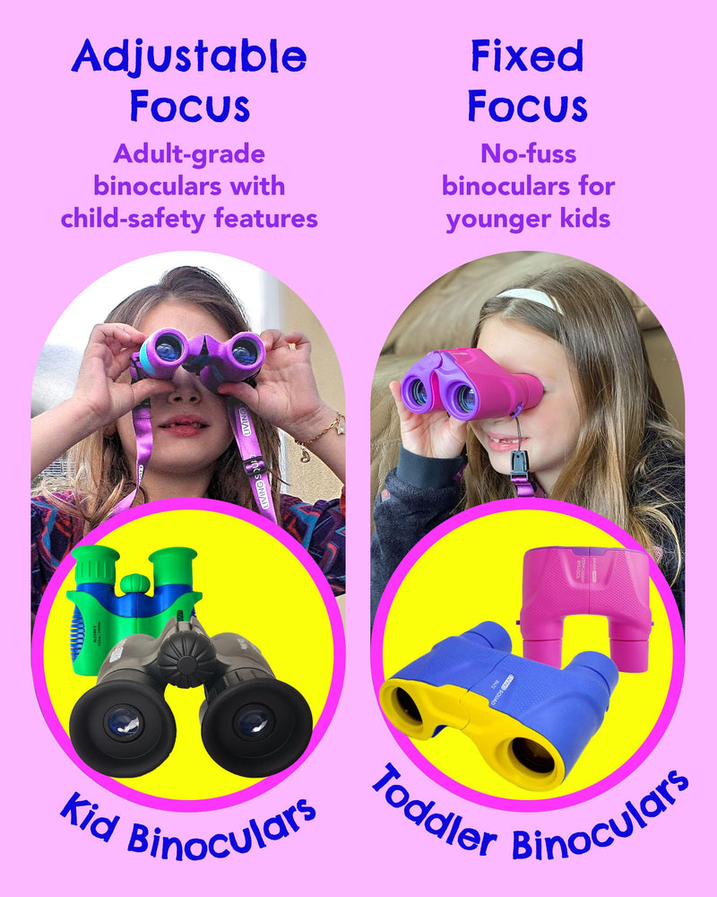Kids Binoculars 8x21 Pink- Girls Age 3-12, Shock Proof Compact Binoculars for Kids Set- Neck Strap, Compass, Carabiner, Case- High-Resolution Optics Child Gift Toy for Bird Watching, Hiking, Spy Pink/Blue