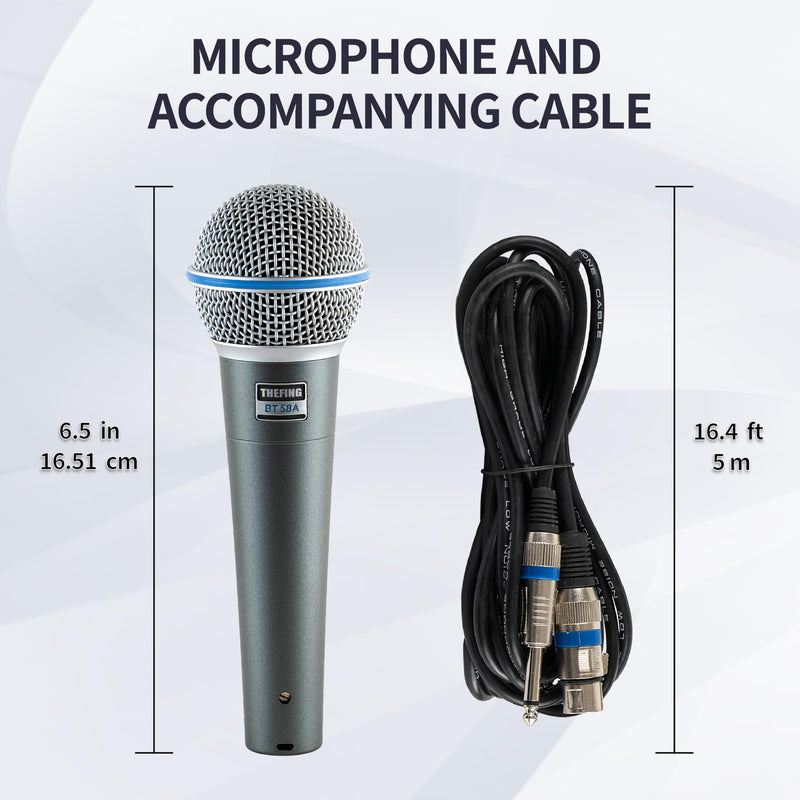 BT 58A Wired Dynamic Supercardioid Vocal Microphone,Includes 16ft XLR Audio Cable and Stand Adapter,for Stage Singing,Studio,Mixer,Speakerand Karaoke,Handheld Mic