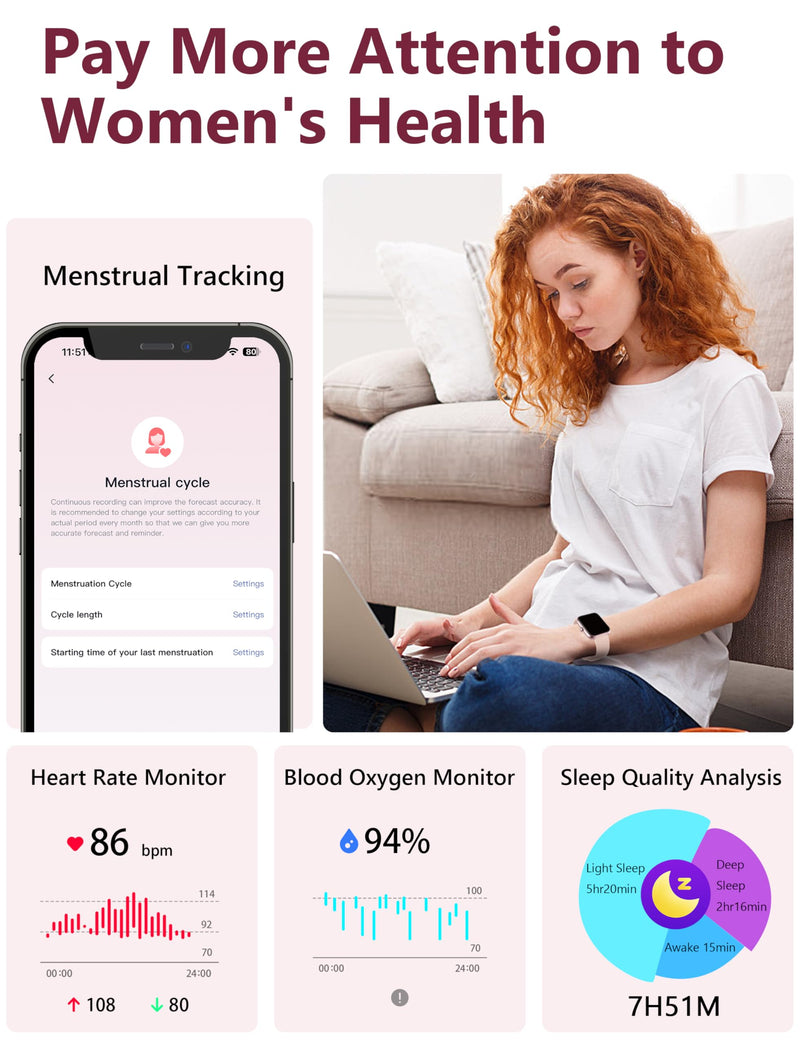 [AUSTRALIA] - Smart Watch, 1.83'' Smartwatch Women Men Answer Make Calls, Alexa Fitness Watch, IP68 Waterproof Fitness Tracker Watch, Heart Rate / Sleep Monitor, 100+ Sports Pedometer Watch for android & iOS Phone Pink 