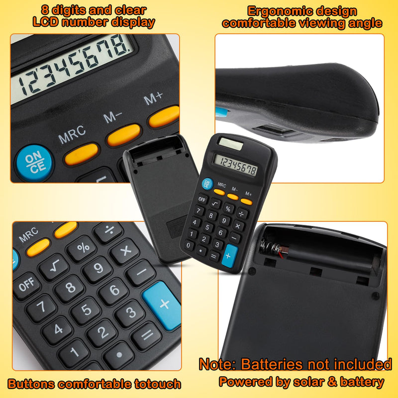 24 Pack Pocket Calculator, Dual Power Basic Calculator, Black | 8 Digit Display Mini Calculator, Solar Battery Desktop Calculators, Pocket Size Basic Calculators for Home Office